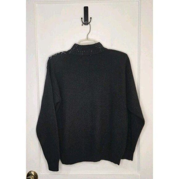 Size Medium Christina Lambswool Angora Black Beaded Turtleneck Sweater - Picture 2 of 5